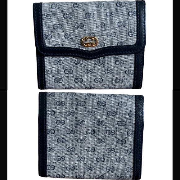 Gucci • 3pc Set Authentic Vintage Navy Blue Micro GG Handbag Purse Pouch Wallet - Picture 15 of 16